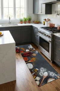 Valerine Life Mutfak Yolluğu Halısı Baharatlı Kuru Biberli Siyah Tezgah Önü Paspası İkili Kilim Takımı Döküntülere Estetik Çözüm Matı