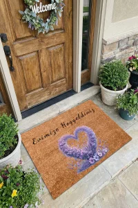 Valerine Life Aşk Çemberi Lavantalı Evimize Hoş Geldiniz Ev Ofis İş Yeri Kapı Önü Paspası 45x70cm