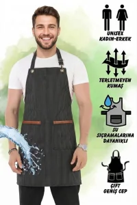 Hawk Era Önlük Şef Garson Restaurant Kafe Aşçı Mutfak Barista Kuaför Siyah iş Önlüğü İki Cepli