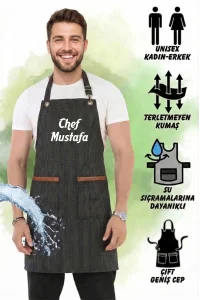 Hawk Era Önlük Kişiye İsme Firmaya Özel Şef Garson Restaurant Kafe Aşçı Mutfak Barista Kuaför Siyah iş Önlüğü