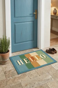 Valerine Life HELLO Retro Tipografi Dijital Baskılı işyeri Ev Ofis Kapı Önü Dış Paspası 45x70cm