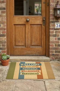 Valerine Life Dünyanın Farklı Dillerinde Hoşgeldiniz işyeri Ev Ofis Kapı Önü Dış Paspası 45x70cm