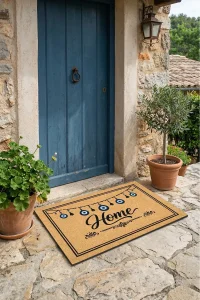 Valerine Life Welcome Nazar Boncuğu Siyah Çerçeve Ev Ofis işyeri Dış Kapı Önü Paspası 45x70cm