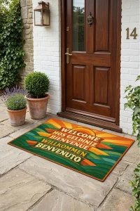 Valerine Life Retro Çok Dilli Welcome Dijital Baskılı Ev Ofis işyeri Dış Kapı Önü Paspası 45x70cm