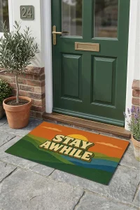 Valerine Life Retro 70’ler Stay Awhile Dijital Baskılı Ev Ofis işyeri Dış Kapı Önü Paspası 45x70cm