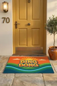 Valerine Life DING DONG Retro 70ler Dijital Baskılı Ev Ofis işyeri Dış Kapı Önü Paspası 45x70cm