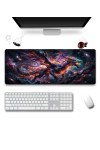 SonicTouch Galaksi Ejderhası Siyah Dikişsiz Pürüzsüz Sıvı Geçirmez XXL Gamer Klavye Mousepad 40x90cm