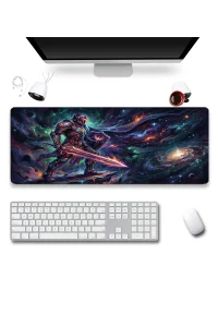 SonicTouch Kozmik Şövalye Siyah Dikişsiz Pürüzsüz Sıvı Geçirmez XXL Gamer Klavye Mousepad 40x90cm