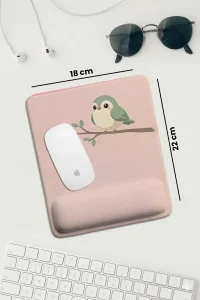 SonicTouch Pembe Bilek Destekli Minnoş Kuş Dikdörtgen Pürüzsüz Yüzey Ergonomik Mouse Pad 18x22cm