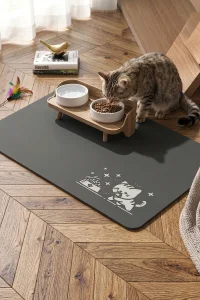 MAtGo Pati Mama Çeken Kedi Gri Renk Beslenme Matı Kaymaz Sıvı Geçirmez Kedi Köpek Mama Paspası 50x70cm