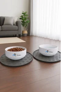 MAtGo Pati Kedi Köpek Mama Su Kabı 500Ml Hayvana Özel Fotoğraflı isimli Silikon Matlı Seramik Kase 2 Adet