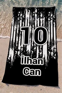 Valerine Life İsme Kişiye Özel Siyah Beyaz Plaj Havuz Spa Sauna Spor Havlusu 70x140cm Pamuklu Yüksek Emicilik