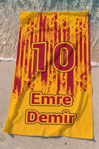 Valerine Life İsme Kişiye Özel Sarı Kırmızı Plaj Havuz Spa Sauna Spor Havlusu 70x140cm Pamuklu Yüksek Emicilik