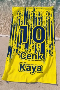 Valerine Life İsme Kişiye Özel Sarı Lacivert Plaj Havuz Spa Sauna Spor Havlusu 70x140cm Pamuklu Yüksek Emicilik