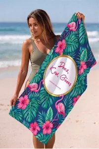 Valerine Life isme Kişiye Özel Pembe Flamingolu Plaj Havuz Spa Sauna Spor Havlusu 70x140cm Pamuklu Yüksek Emicilik