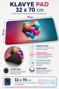 SonicTouch Kalp Çiçeği Kaymaz Taban Dikişsiz Kenar Pürüzsüz Yüzey Gamer Klavye Mousepad 32x70cm