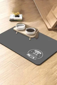 MAtGo Pati Gri Köpekli Evcil Hayvan Beslenme Matı Kaymaz Su Geçirmez Kedi Köpek Mama Paspası 50x70cm