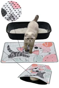 MatGo Pati Kedi Kumu Matı Çift Katlı Sıvı Geçirmez Kaymaz Elekli Yıkanabilir Kedi Tuvaleti Paspası 40x60cm