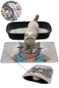 MatGo Pati Kedi Kumu Matı Çift Katlı Sıvı Geçirmez Kaymaz Elekli Yıkanabilir Kedi Tuvaleti Paspası 40x60cm