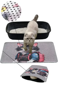 MatGo Pati Kedi Kumu Matı Çift Katlı Sıvı Geçirmez Kaymaz Elekli Yıkanabilir Kedi Tuvaleti Paspası 40x60cm
