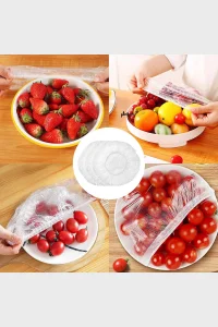 MivelaCure Lastikli Buzdolabı Poşeti 50x40cm Şeffaf Gıda Yiyecek Saklama Torbası Piknik Kamp Poşeti 100 Adet