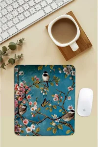 SonicTouch Bilek Destekli Bahar Dalları Turkuaz Dikdörtgen Pürüzsüz Yüzey Dikişsiz Mouse Pad 18x22cm