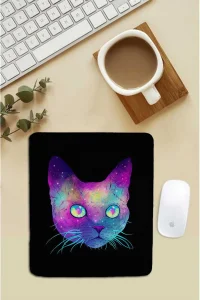SonicTouch Bilek Destekli Kedili Siyah Dikdörtgen Pürüzsüz Yüzey Dikişsiz Mouse Pad 18x22cm