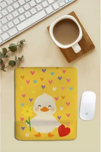 SonicTouch Bilek Destekli Kalpli Ördek Temalı Sarı Dikdörtgen Pürüzsüz Yüzey Dikişsiz Mouse Pad 18x22cm