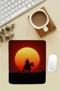 SonicTouch Bilek Destekli Yalnız Kovboy Kırmızı Dikdörtgen Pürüzsüz Yüzey Dikişsiz Mouse Pad 18x22cm
