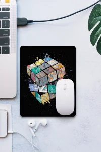 SonicTouch Renkli Rubik Küplü Pürüzsüz Yüzey Kaymaz Taban Dikişsiz Kenar Gamer Oyuncu Mouse Pad 19x23cm