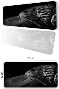 SonicTouch Kara Kartal Kaymaz Gaming Oyuncu Masaüstü Dikişsiz Siyah Beyaz Klavye Mouse Pad 32x70Cm