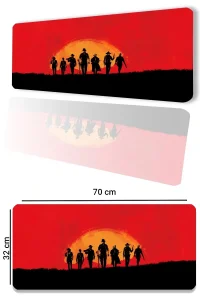 SonicTouch Red Dead Redemption Kaymaz Gaming Oyuncu Masaüstü Dikişsiz Kırmızı Klavye Mouse Pad 32x70Cm