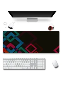 SonicTouch Renkli Kareler Siyah Gamer Oyuncu Dikişsiz Sıvı Geçirmez Klavye Mouse Pad 32x70Cm