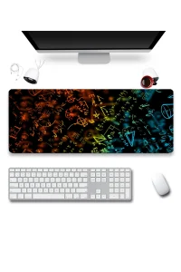 SonicTouch Mavi Turuncu Neon Matematik Tahtası Gamer Oyuncu Dikişsiz Sıvı Geçirmez Klavye Mouse Pad 32x70Cm