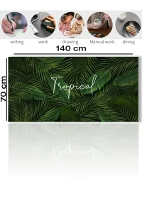 SonicTouch Tropikal Palmiye Yaprağı Kaymaz Deri Dikişsiz Silinebilir Yıkanabilir Yeşil Masa Matı Pad 70x140cm