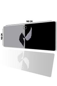 SonicTouch UltraGrand Melek ve Şeytan Kanatları Dikişsiz Xxl Gaming Oyuncu Masaüstü Siyah Beyaz Klavye Mouse Pad 40x90Cm