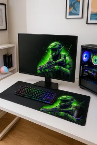 SonicTouch UltraGrand Siyah ve Neon Yeşili Soldier Dikişsiz Xxl Gaming Oyuncu Masaüstü Klavye Mouse Pad 40x90Cm