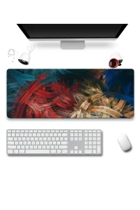 SonicTouch Soyut Renkli Çizgiler Gamer Oyuncu Dikişsiz Sıvı Geçirmez Klavye Mouse Pad 32x70Cm