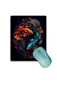 SonicTouch Ying Yang Temalı Mavi Turuncu Koi Balığı Kaydırmaz Gaming Oyuncu Dikişsiz Mouse Pad17x21cm