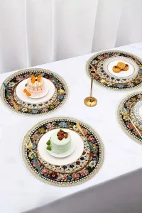Valerine Life 6’lı Yuvarlak Amerikan Servis Altlığı 35x35cm Restoran Ev İçin Yıkanabilir Kaymaz Çiçekli