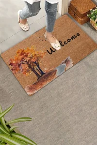 Valerine Life Ağaç ve Kuşlar Sonbahar Temalı Welcome Kapı Önü Paspası 45x70cm