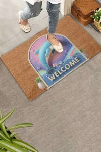 Valerine Life Akvaryum Yunus Temalı Mavi Welcome Kapı Önü Paspası 45x70cm