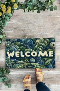 Valerine Life Amazon Yaprak Desenli Welcome Kapı Önü Paspası 45x70cm