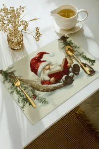 Valerine Life Noel Babalı Amerikan Servis Altlığı Kaymaz Yıkanabilir 6 Kişilik Koruyucu Masa Örtüsü