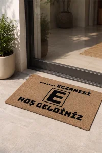 Valerine Life Eczane Logolu Coco Görünüm Hoş Geldiniz işyeri Koko Kapı Önü Paspası 50x90cm Kişiye Firmaya Özel