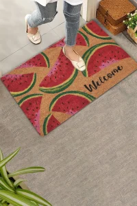 Valerine Life Karpuz Dilimi Desenli Kırmızı Welcome Hoş Geldiniz Kapı Önü Paspası 45x70cm