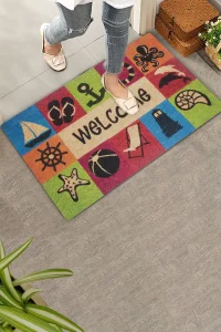 Valerine Life Deniz Yıldızı Feneri ve Tatil Temalı Welcome Hoş Geldiniz Kapı Önü Paspası 45x70cm