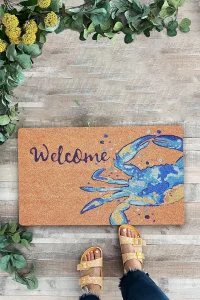 Valerine Life Mavi Yengeç Desenli Welcome Hoş Geldiniz Kapı Önü Paspası 45x70cm