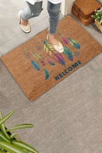 Valerine Life Egzotik Renkli Tüyler Welcome Kapı Önü Paspası 45x70cm