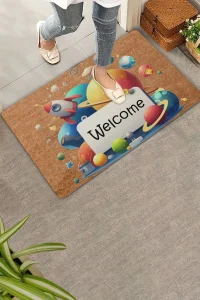 Valerine Life Gezegen ve Roket Temalı Welcome Kapı Önü Paspası 45x70cm